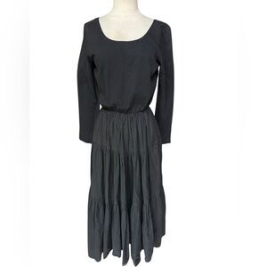 1990s Vintage Blue, Made‎ in USA, 100% Cotton Western Style Tiered Midi Dress